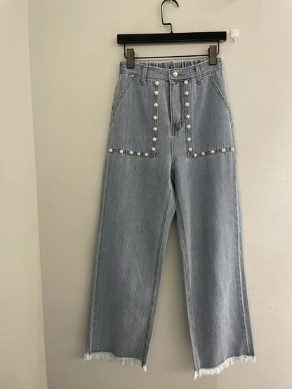 Design Pearl Pocket Elastic Waist Jeans