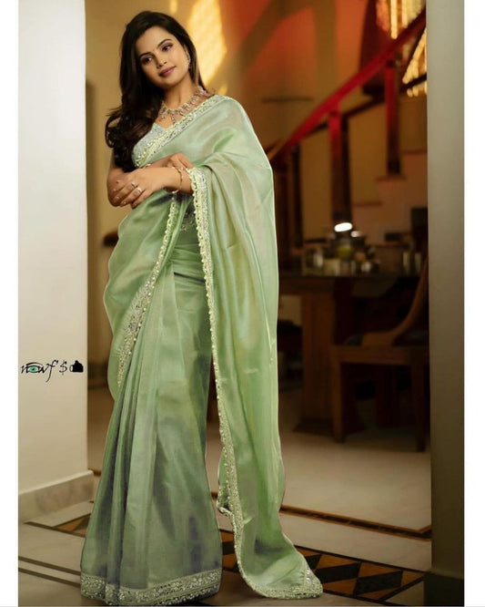 Tissue Silk Saree with Embroidery work of sequins and mirror