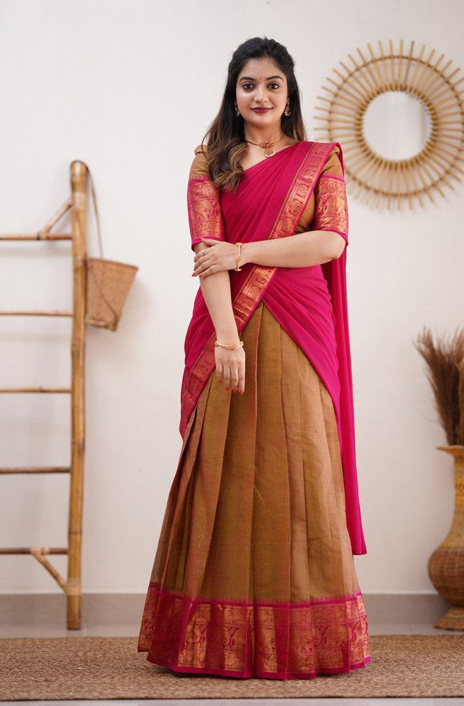 Pure Kanjiveram Silk Zaru Half Saree (Unstitched)