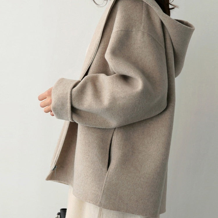 Autumn And Winter Korean Style Hooded Woolen Coat Women