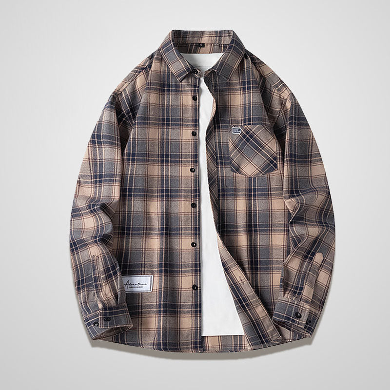 American Fashion Brand Long Sleeve Plaid Shirt Men