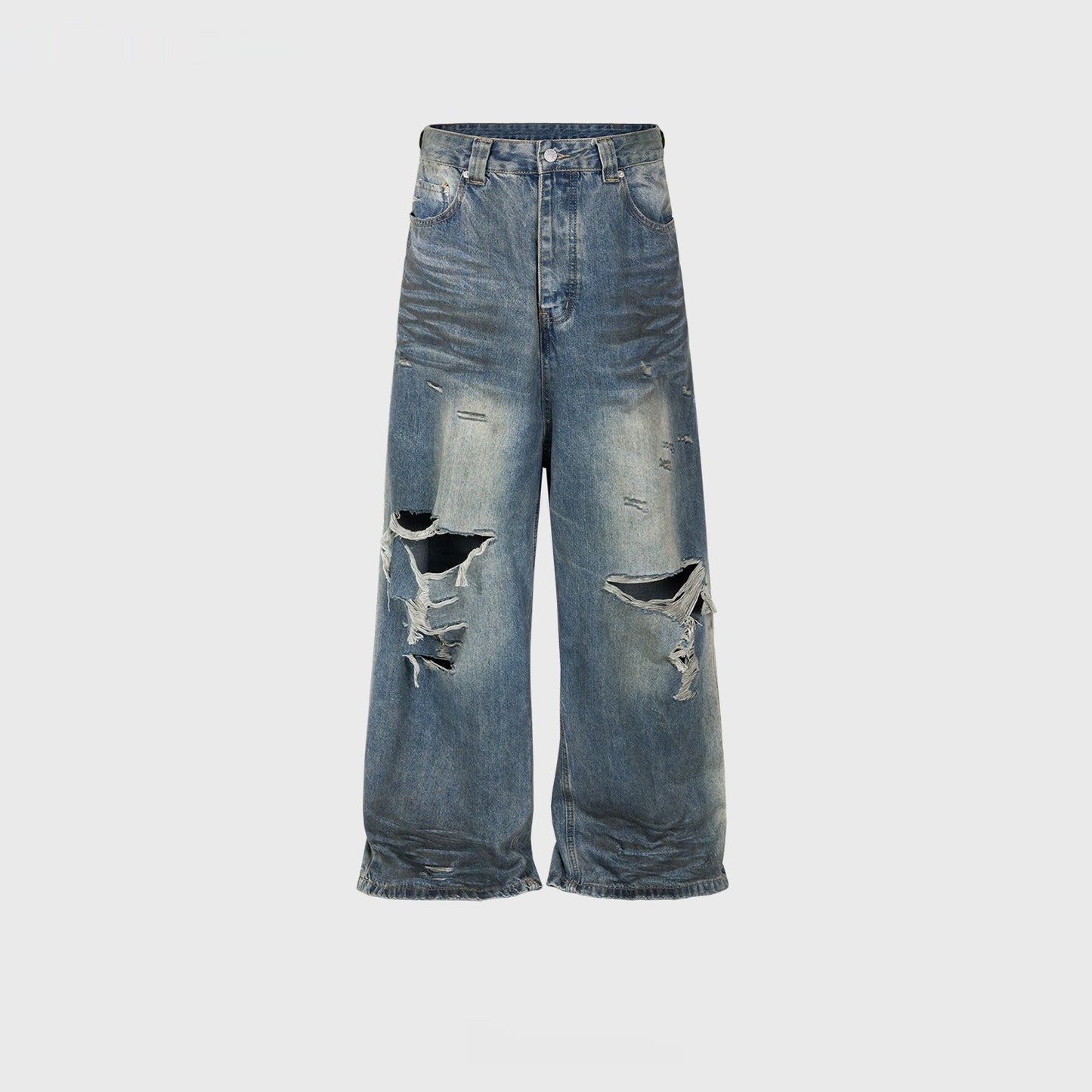 Ripped Big Ripped Men's Retro Washed Distressed Crease Texture Jeans