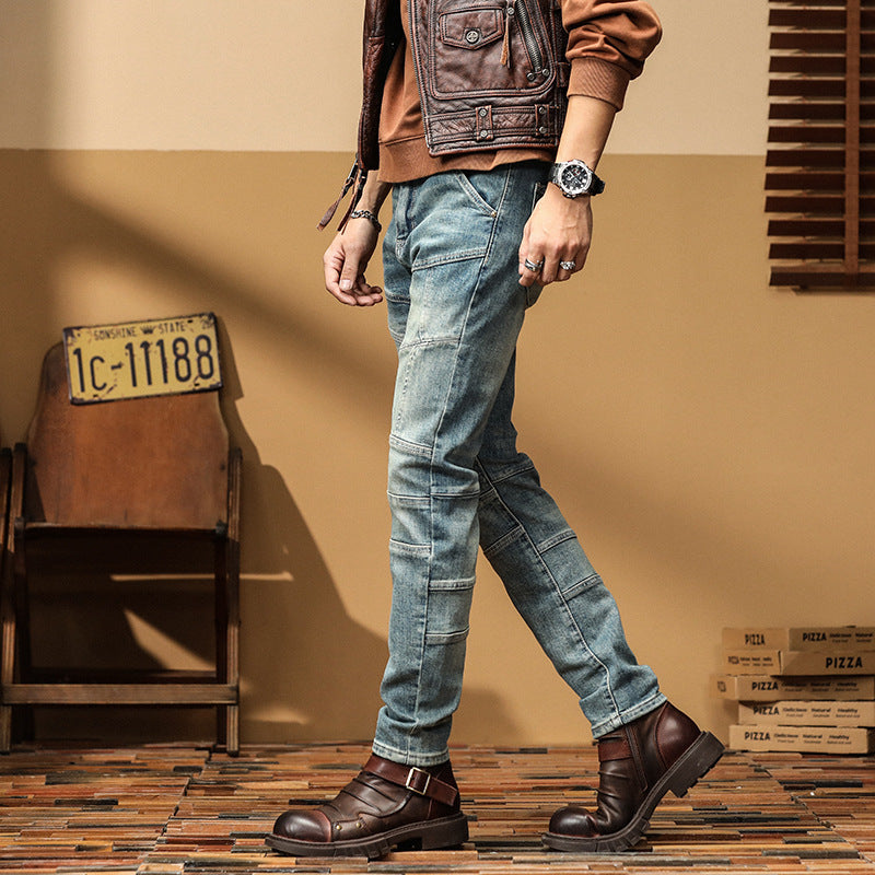 Casual Straight-leg Slim Fit High Quality Stretch Blue Denim Trousers