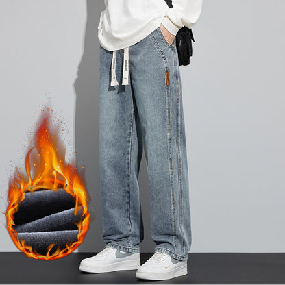 Men's Fleece-lined Thick Loose Straight Jeans