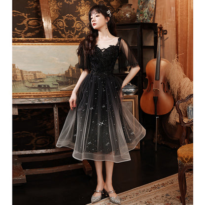 Spring Art Exam Black Xianqi Student Host Annual Party Dress