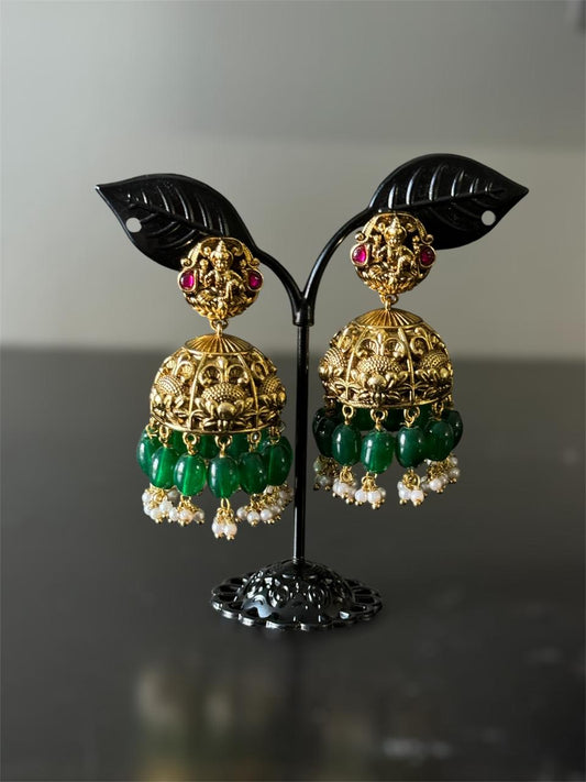 Premium Lakshmi Jhumka with Green Beads