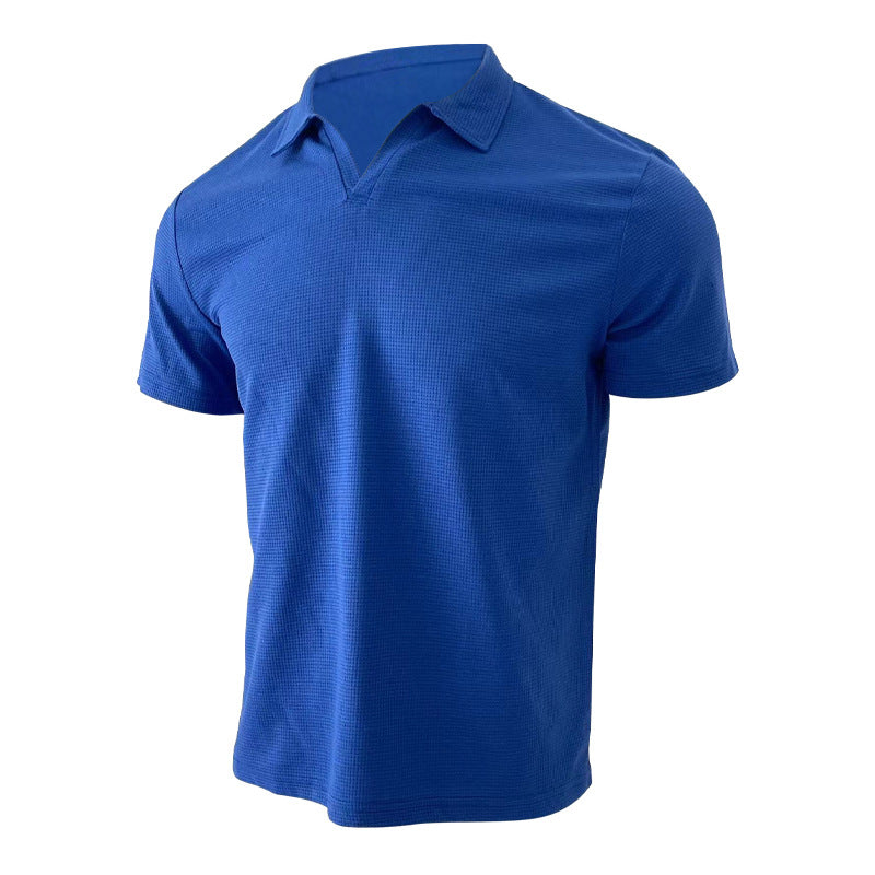 Polo Shirt Lapel V-neck Waffle Short Sleeve Men's T-shirt