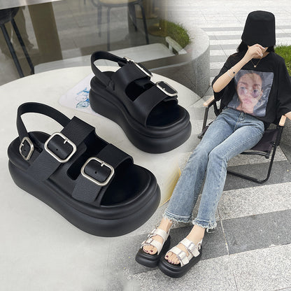 Women's Platform Sandals With Belt Buckle