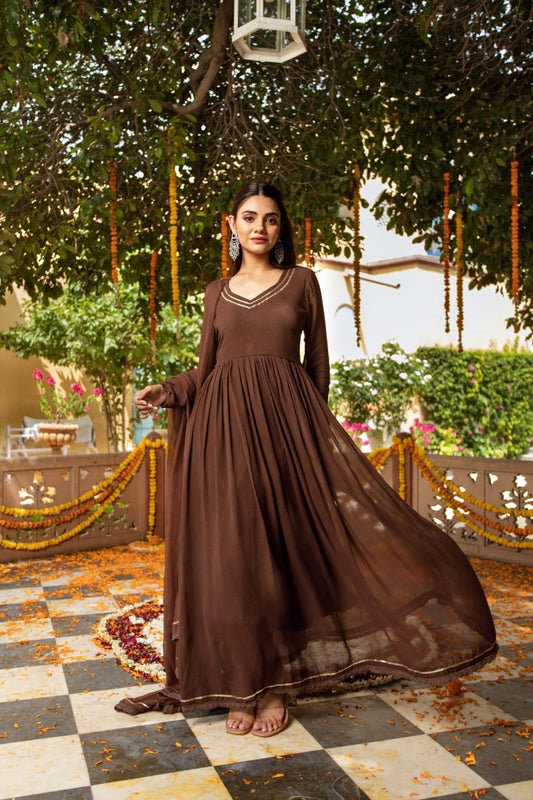 Brown Long Anarkali Suit