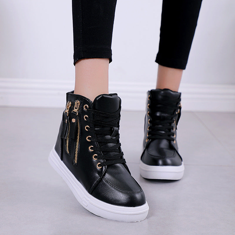 Thick-soled High-top Women's Shoes Spring And Autumn Lace-up White Shoes Casual Women's Shoes