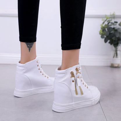 Thick-soled High-top Women's Shoes Spring And Autumn Lace-up White Shoes Casual Women's Shoes