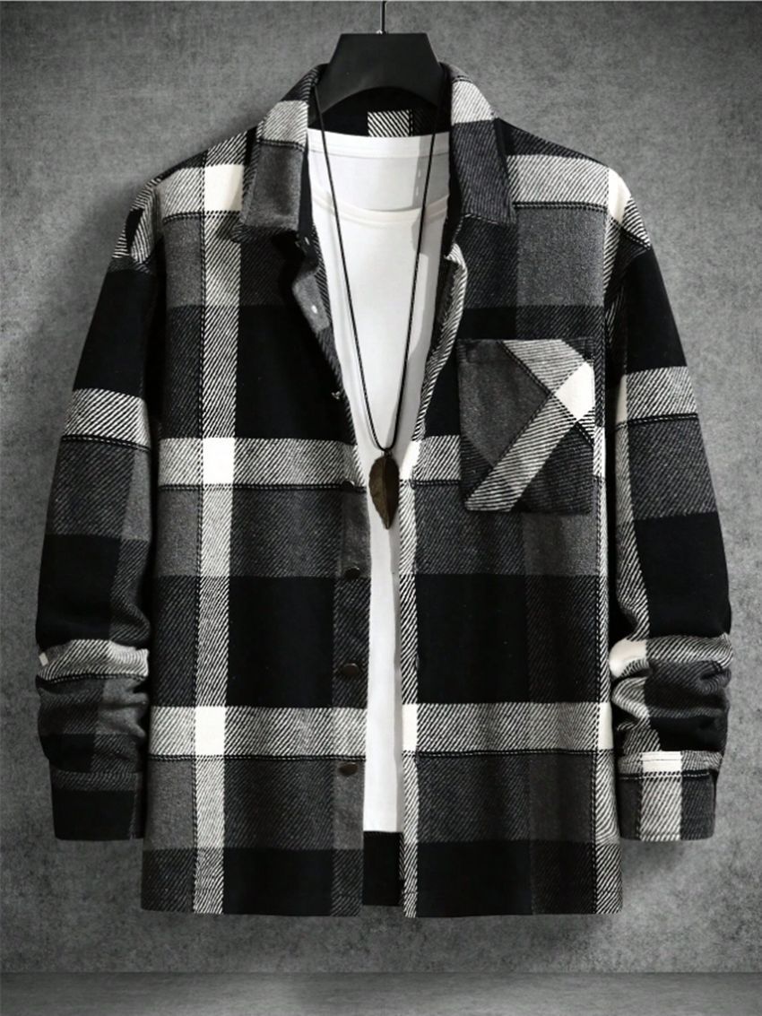 Woolen Lapel Print Long Sleeve Shirt