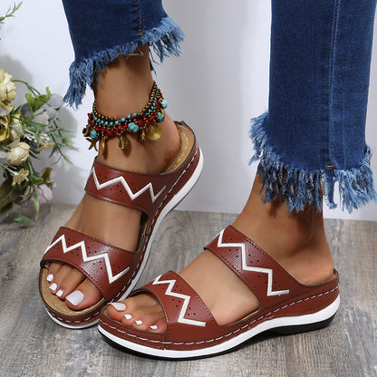 Women's Mid-Heel Embroidered Wedge Lightweight Sandals