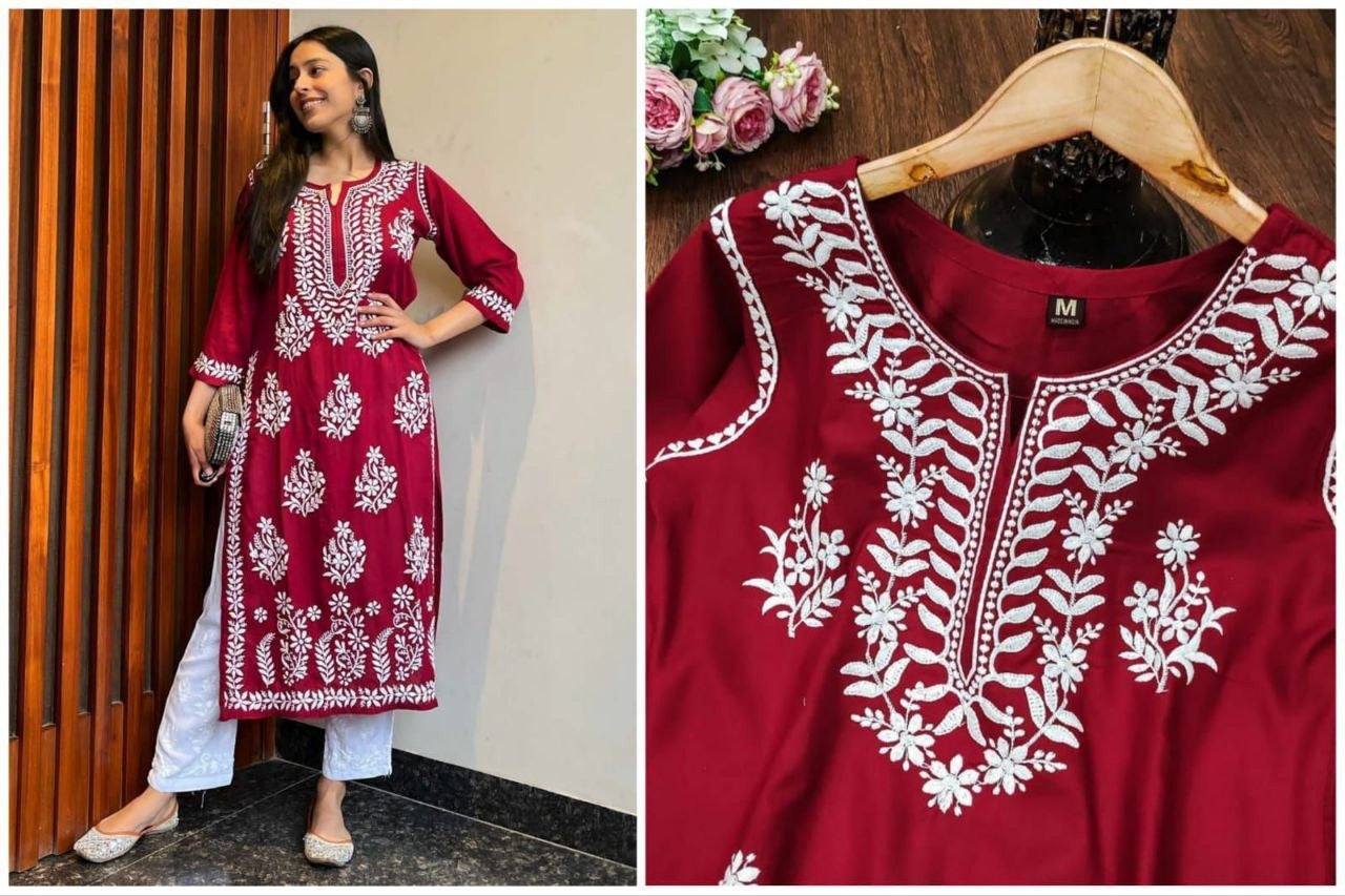 Rayon with embroidery work Kurta and Pant Set