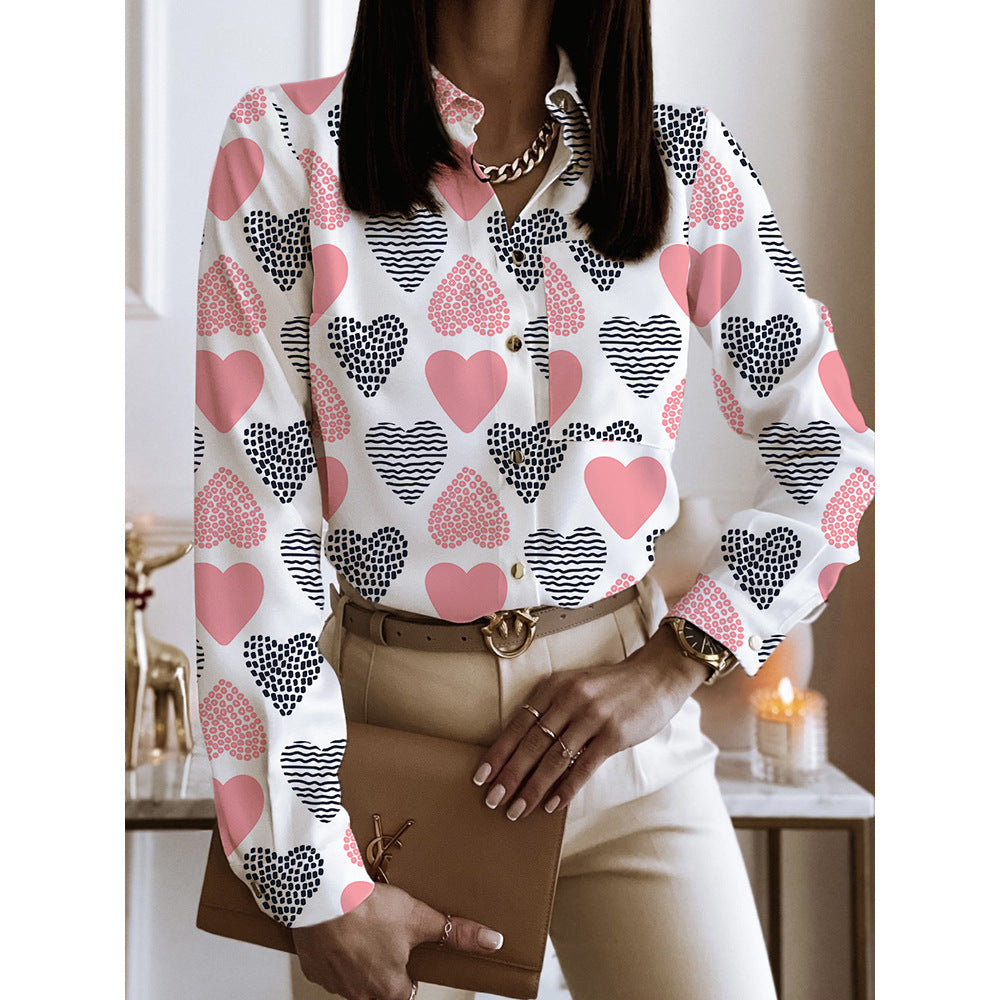 Spring And Autumn Long Sleeve Loose Printed Long Sleeve Lapel Mid-length Shirt