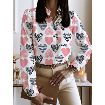 Spring And Autumn Long Sleeve Loose Printed Long Sleeve Lapel Mid-length Shirt