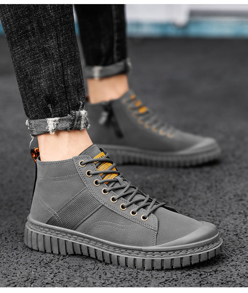 British Style Casual Sneakers Men's High-top Leather Boots