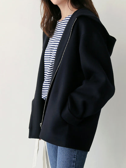 Autumn And Winter Korean Style Hooded Woolen Coat Women