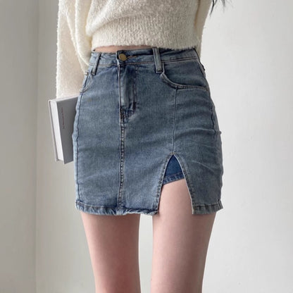 Retro High Waist Denim Skirt For Women