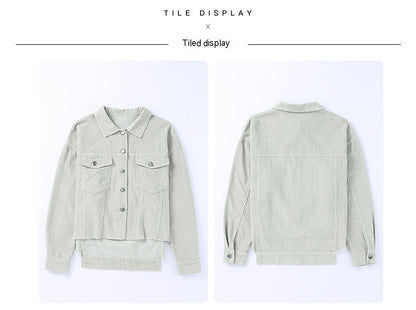 Shiying Simple Style Niche Corduroy Lapels Single-breasted Solid Color Shirt Jacket