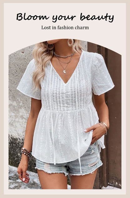 Summer New Women's V-neck Stitching Shirt