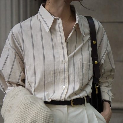 Colored Striped Commuting Silhouette Lapel Shirt