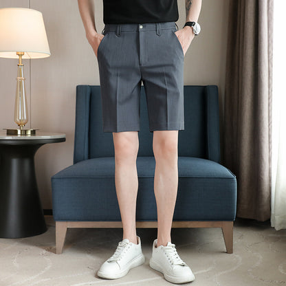 Men's Solid Color Half Elastic Waist Suit Shorts