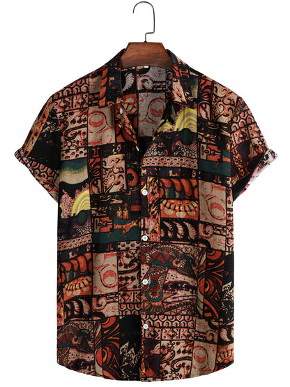 Printed Casual Men's Short-sleeved Shirt Lapel