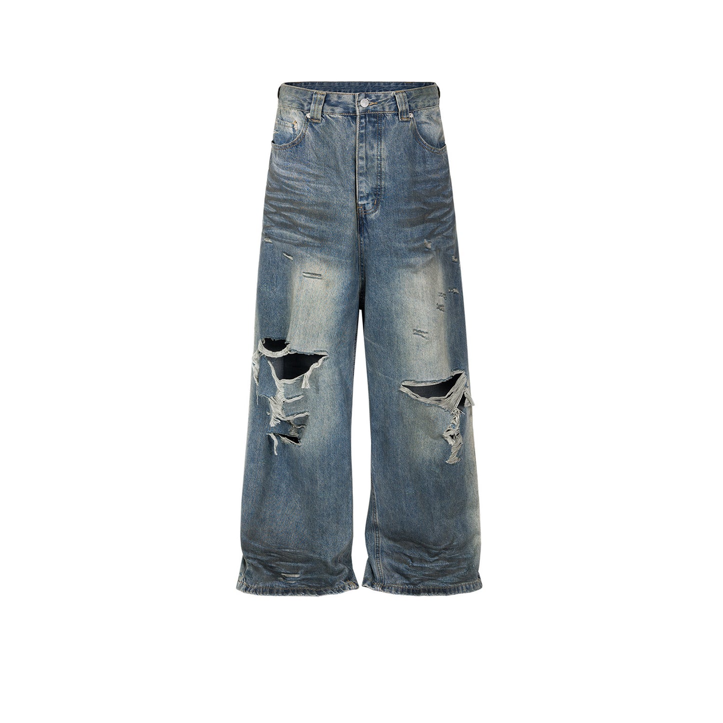 Ripped Big Ripped Men's Retro Washed Distressed Crease Texture Jeans