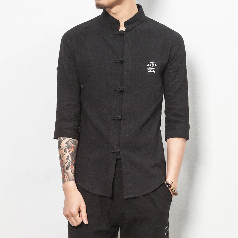 Men's Chinese Style Stand-up Collar Frog Button Shirt