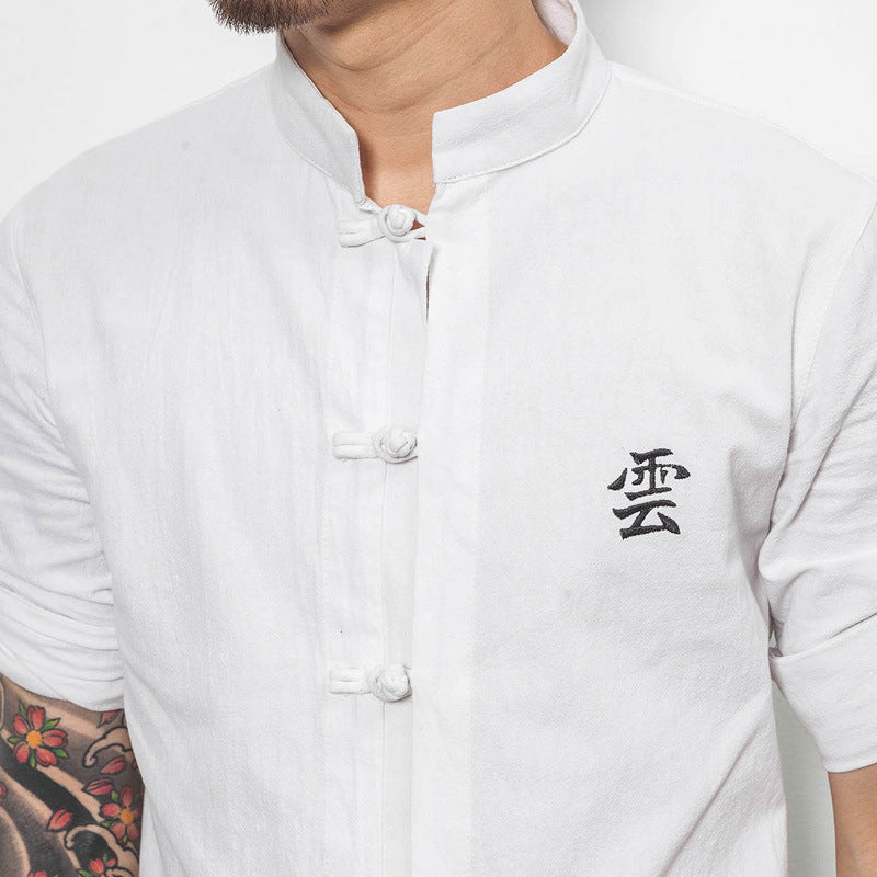 Men's Chinese Style Stand-up Collar Frog Button Shirt