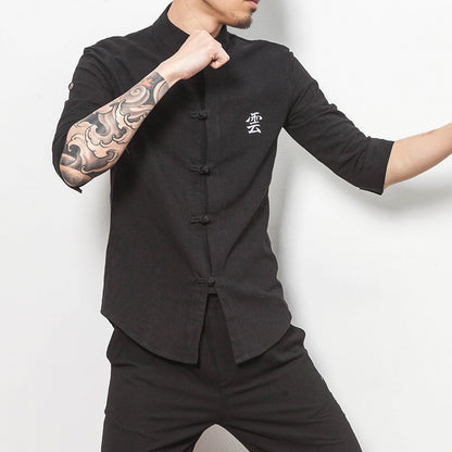 Men's Chinese Style Stand-up Collar Frog Button Shirt