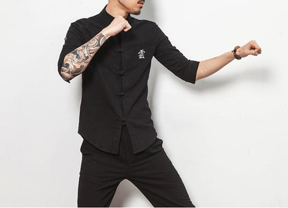 Men's Chinese Style Stand-up Collar Frog Button Shirt