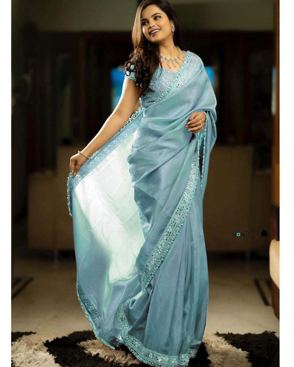 Tissue Silk Saree with Embroidery work of sequins and mirror