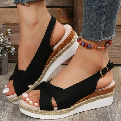 European And American Ladies Sandals Plus Size Cross Wedge Sandals