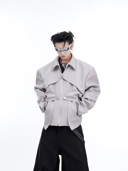 Metallic Gloss Short Men's Heavy Industry Design Jacket Jacket