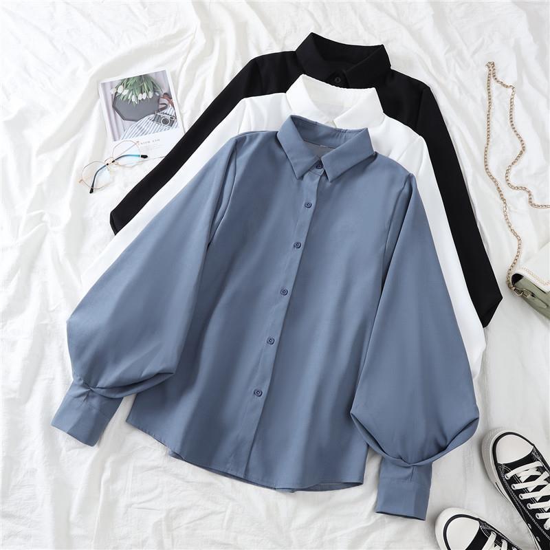 Lantern Sleeve Shirt Design Sense Niche Loose Long Sleeve Lapel Top