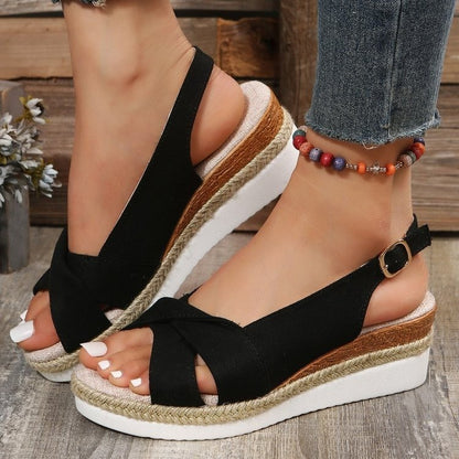 European And American Ladies Sandals Plus Size Cross Wedge Sandals