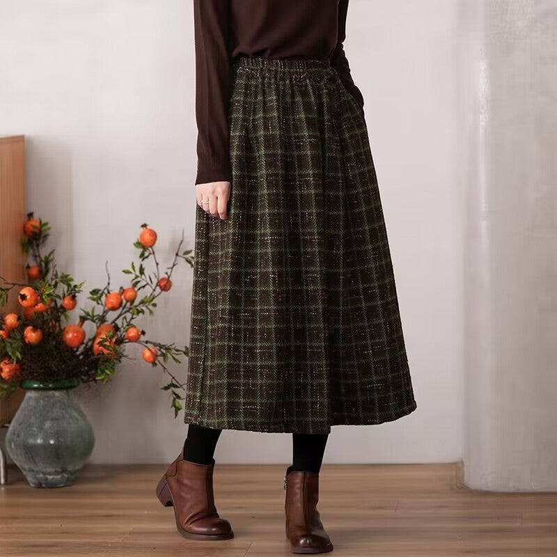 Women's High Waist Plaid Woolen Skirt