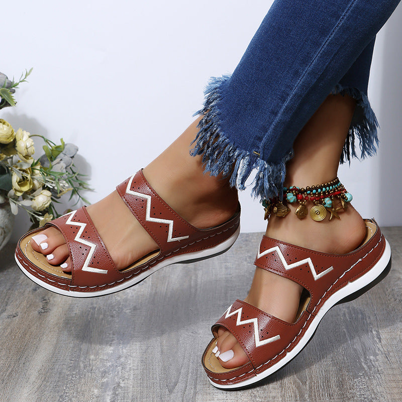 Women's Mid-Heel Embroidered Wedge Lightweight Sandals