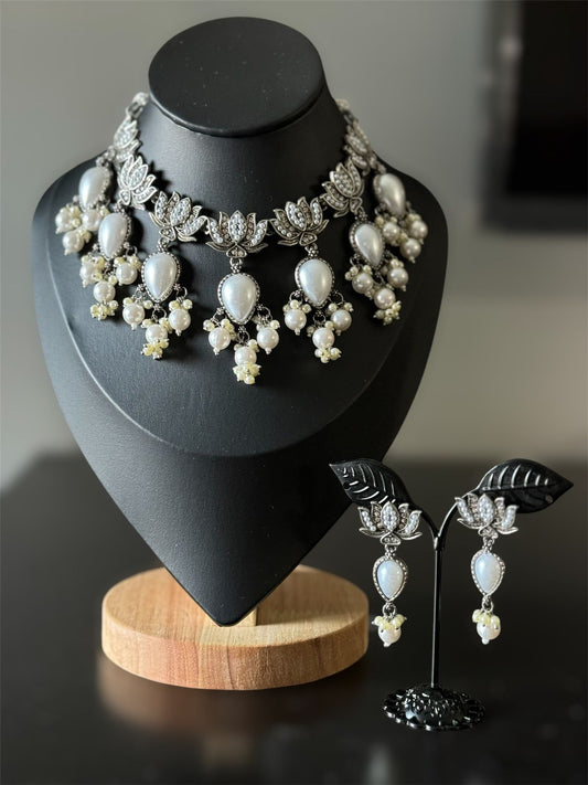 Silver Oxidized Necklace Set