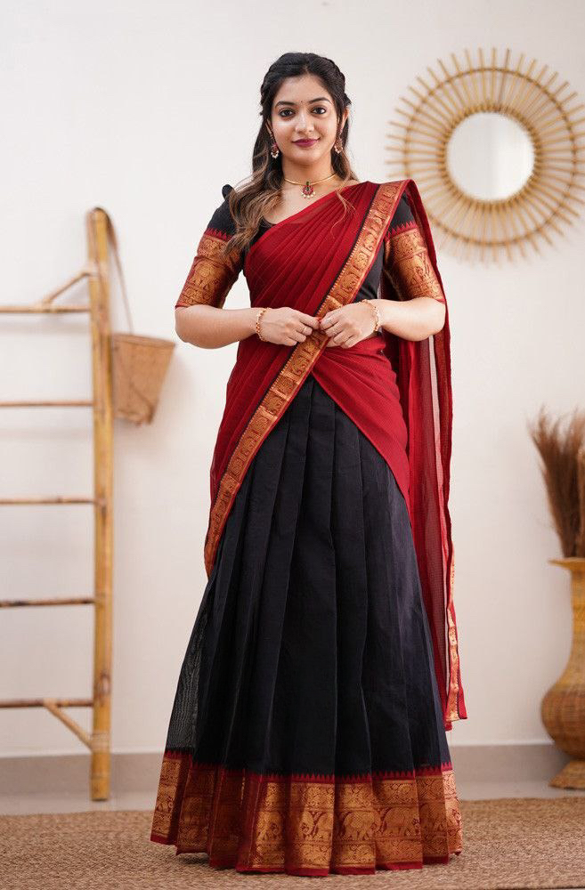 Pure Kanjiveram Silk Zaru Half Saree (Unstitched)