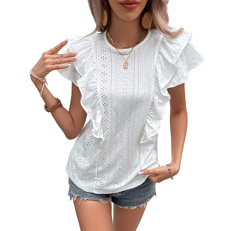 Women's Clothing Ruffled White Casual Patchwork Shirt For Women