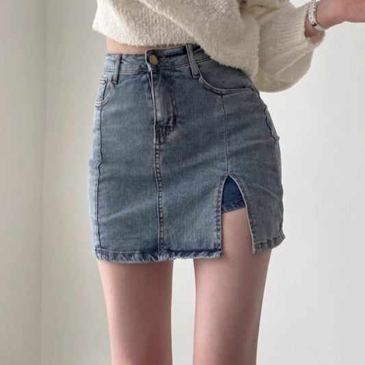 Retro High Waist Denim Skirt For Women