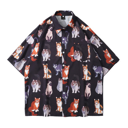 Cartoon Hawaiian Loose Retro Short Sleeve Shirt