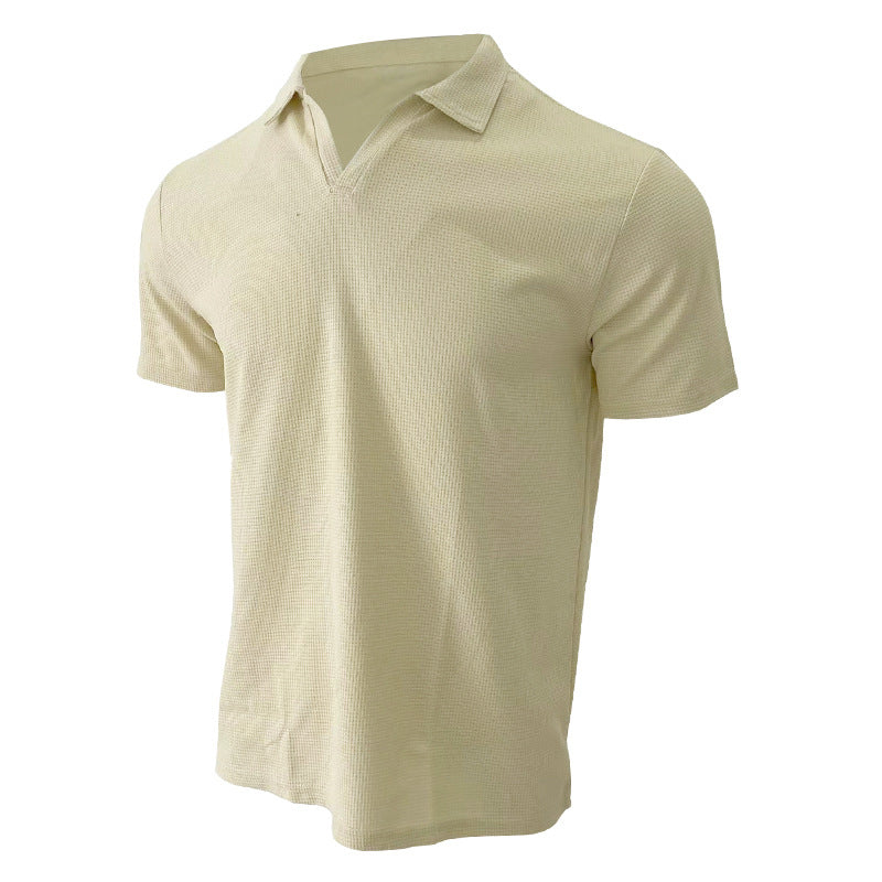 Polo Shirt Lapel V-neck Waffle Short Sleeve Men's T-shirt