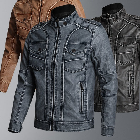 Thick PU Leather Coat Men's Fashion Casual