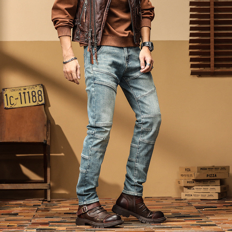 Casual Straight-leg Slim Fit High Quality Stretch Blue Denim Trousers