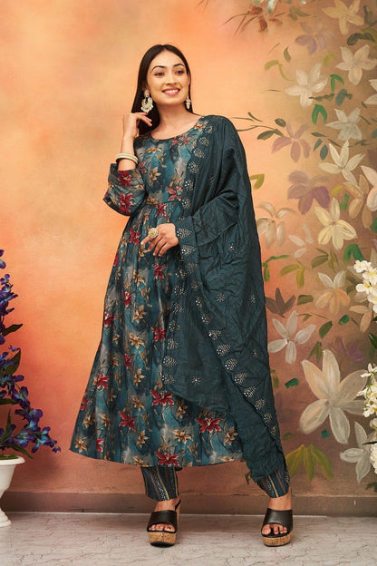 Pure Viscose Chanderi print With Heavy Embroidery Work Anarkali Suit