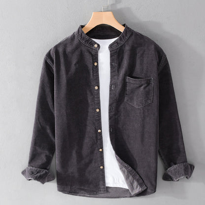 Men's Casual Stand Collar Retro Corduroy Long-sleeved Shirt